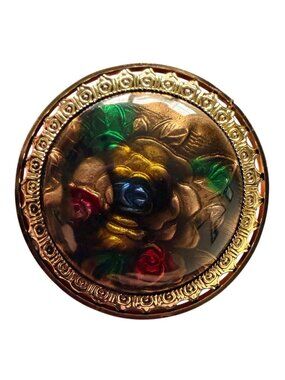 Vintage Reverse Carved Lucite Brooch Gold Tone Floral Pin 1950s New Old Stock